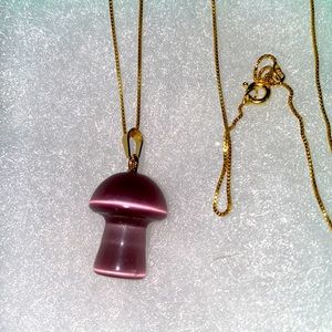 Boho natural Rose Quartz Mushroom 🍄 Sterling Silver Gold Plated Necklace 24”